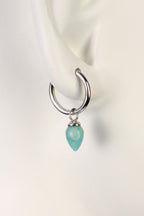 high quality small silver hoop earrings with amazonite real gemstone by jewellery designer Jorge Revilla