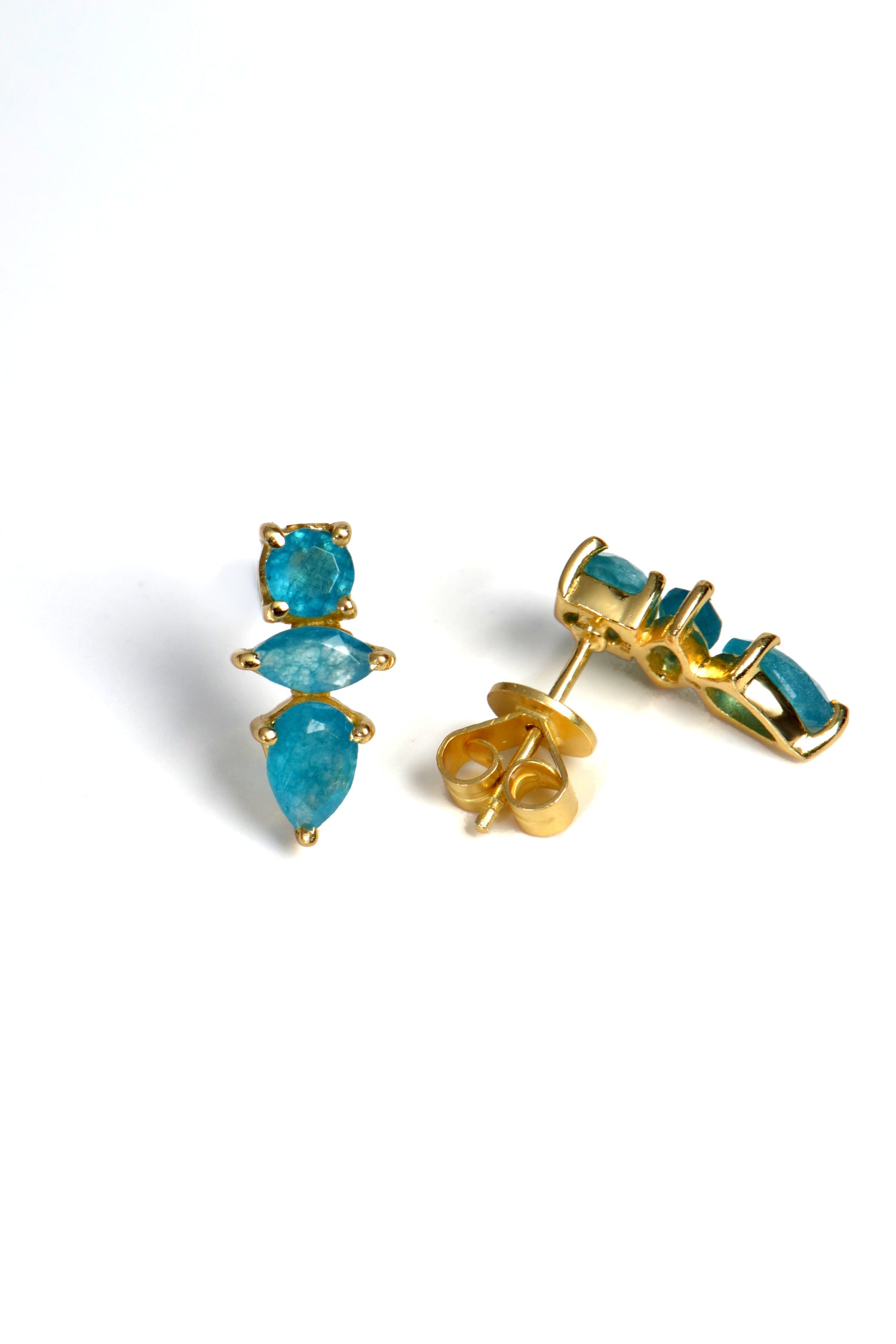 teal blue and gold plated designer earrings