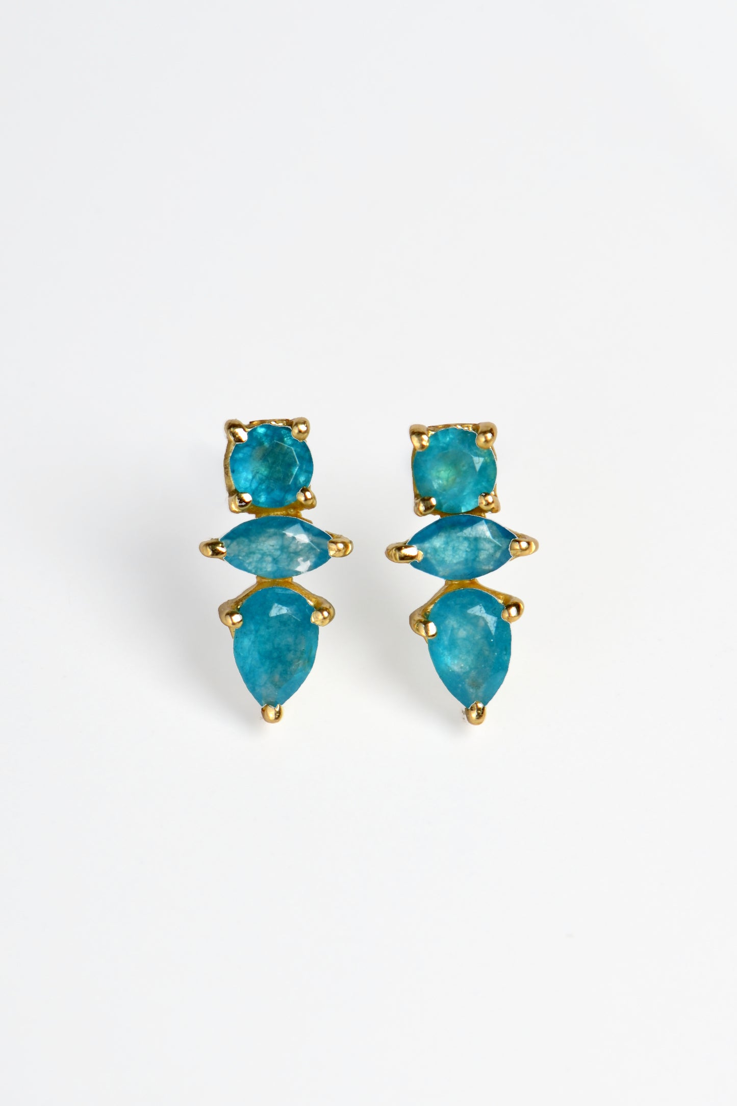 teal blue earrings with stacked gemstones