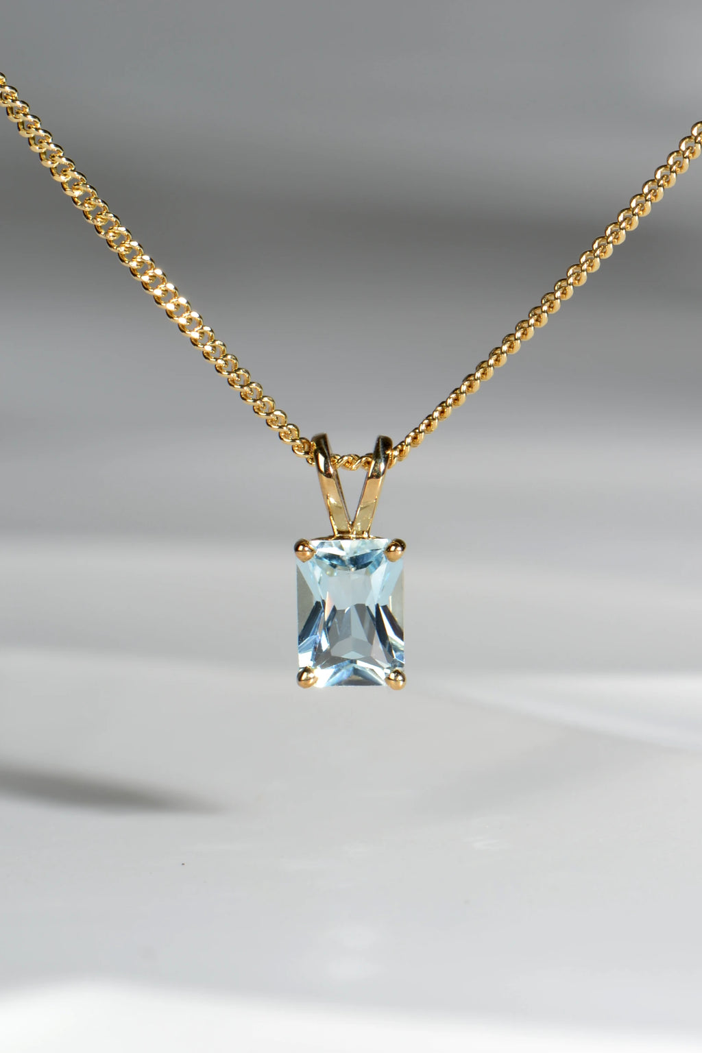 9ct yellow gold Aquamarine necklace with radiant cut rectangular gemstone - Christine Sadler