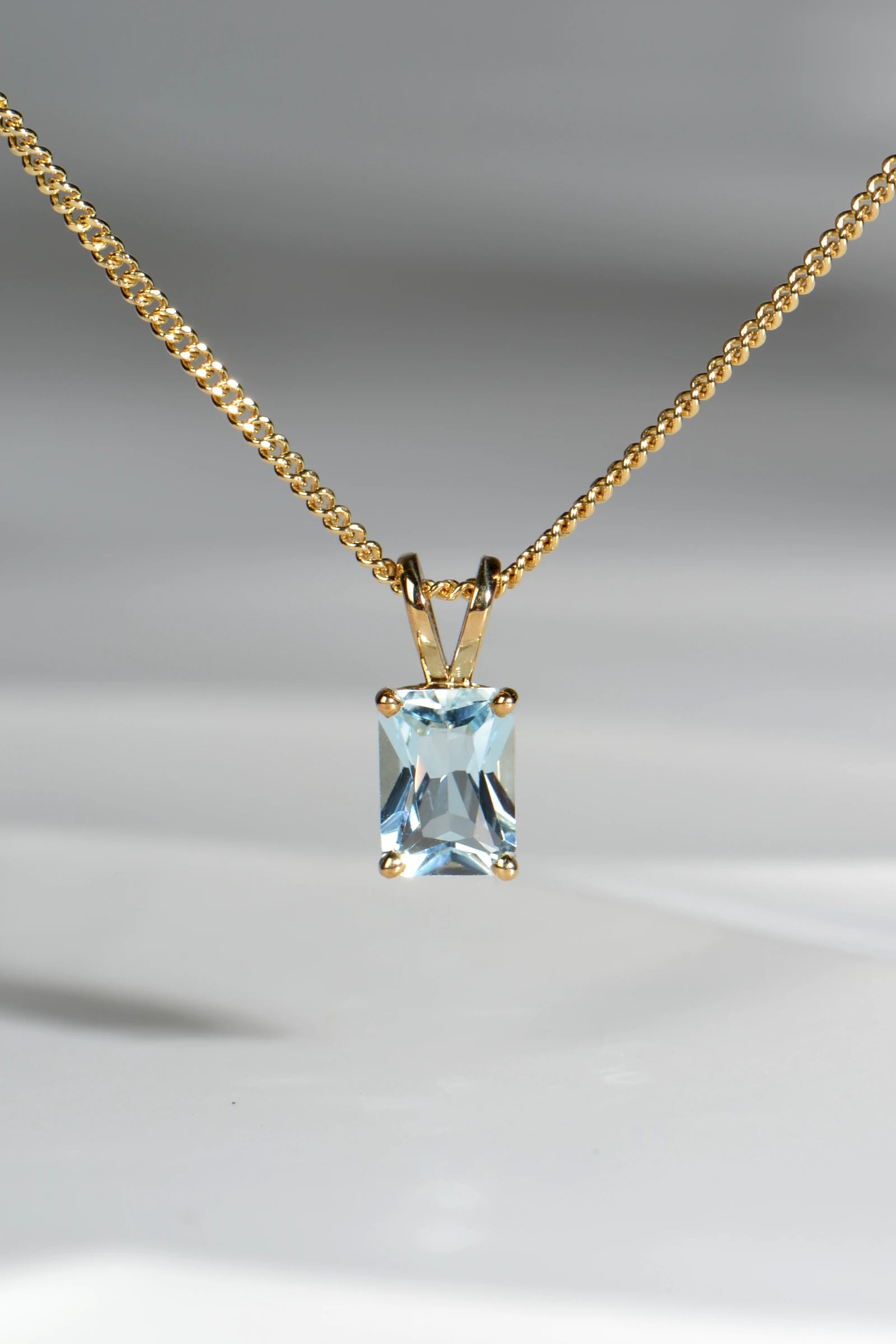 9ct yellow gold Aquamarine necklace with radiant cut rectangular gemstone - Christine Sadler