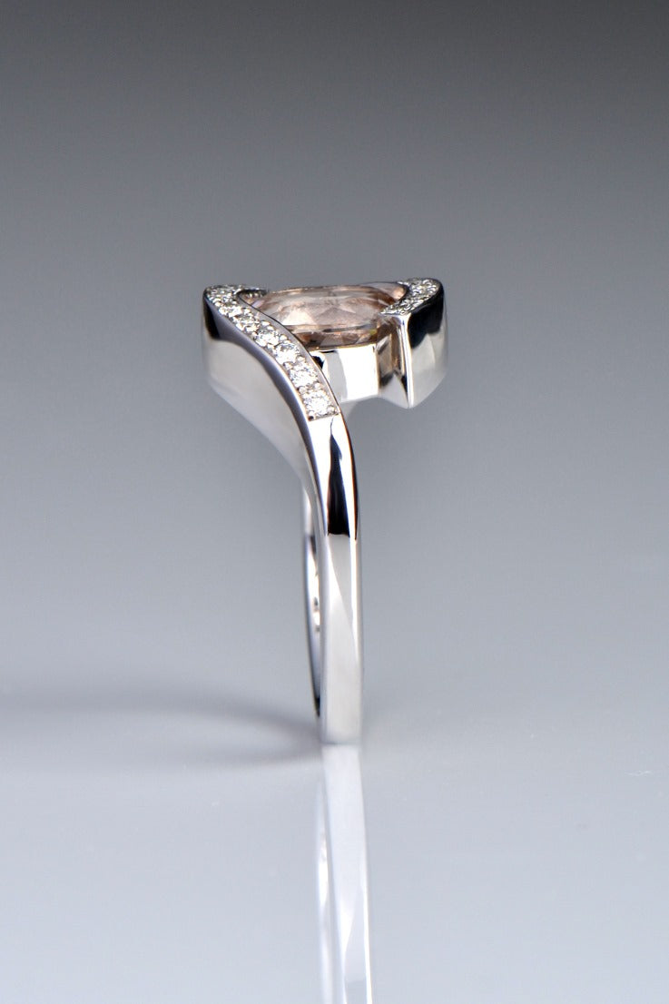 platinum bespoke engagement ring with an oval morganite and diamonds - Christine Sadler