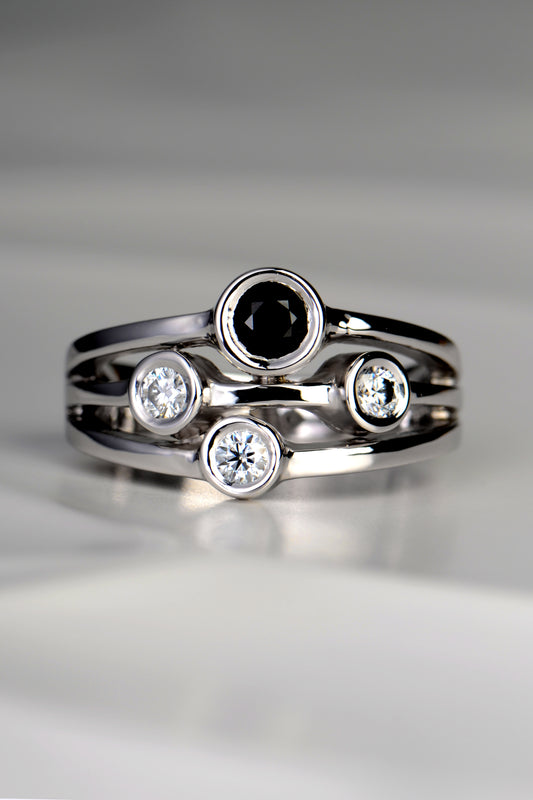 Black sapphire and lab diamond Cairn ring