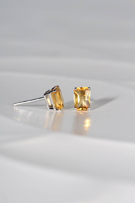 Radiant Cut Citrine Earrings In White Gold