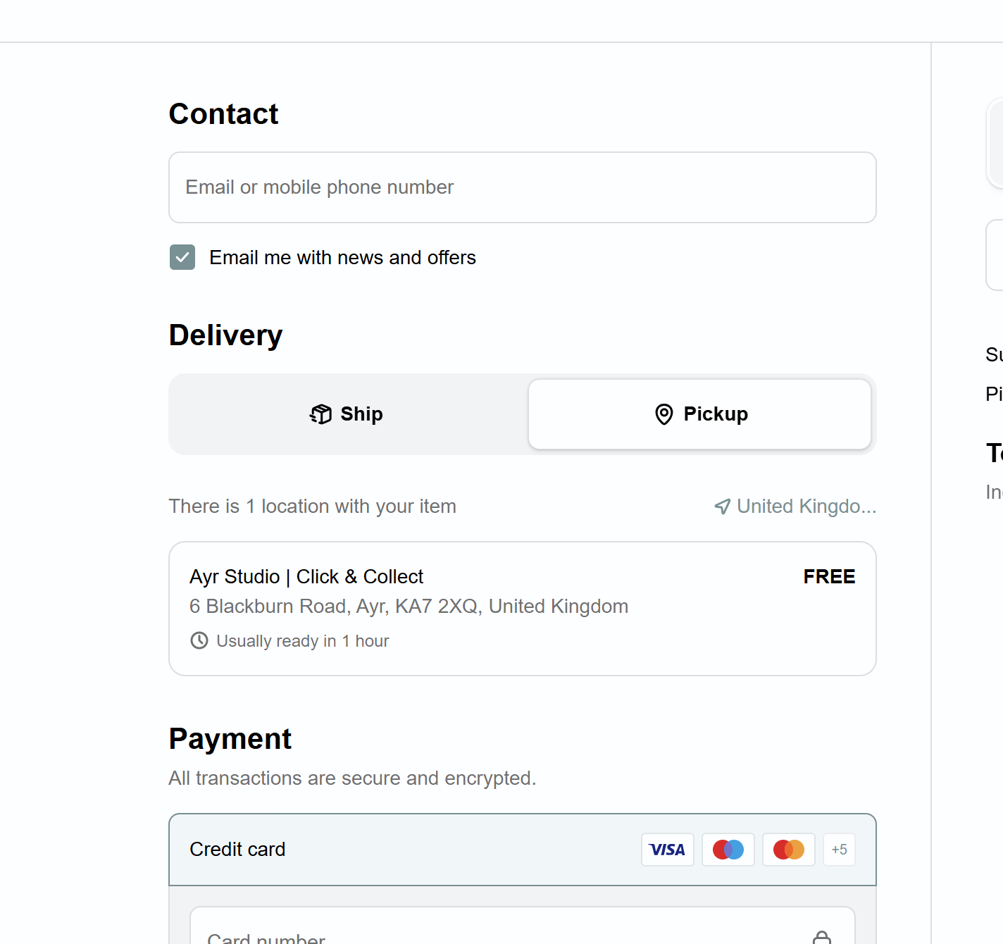 demonstration of how to select click and collect at the checkout on Christine Sadler's jewellery website