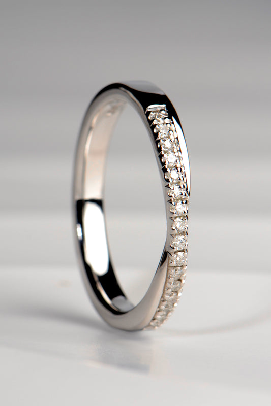 British platinum diamond crossover ring that can be a wedding or an eternity ring from Christine Sadler, Ayr