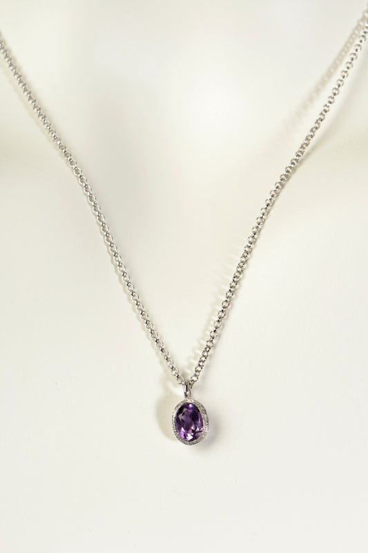 designer Amethyst and silver birthstone necklace