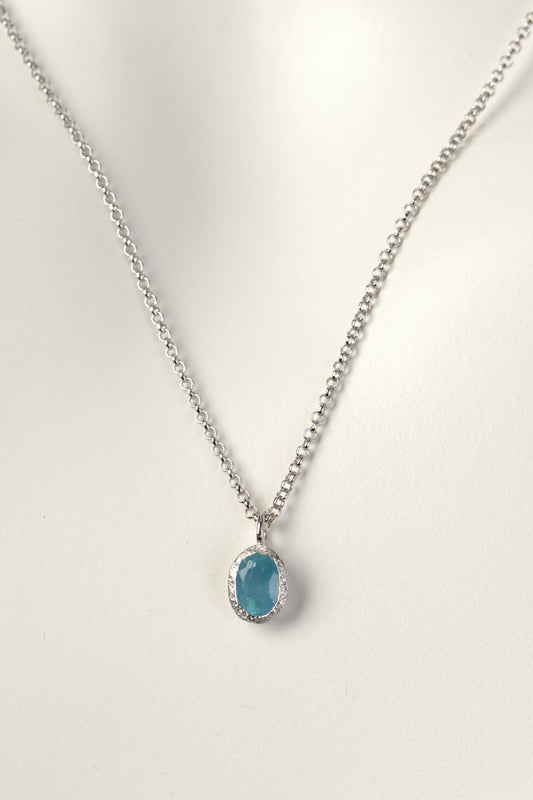 oval real aquamarine and silver designer necklace