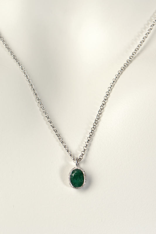 real emerald and silver designer necklace