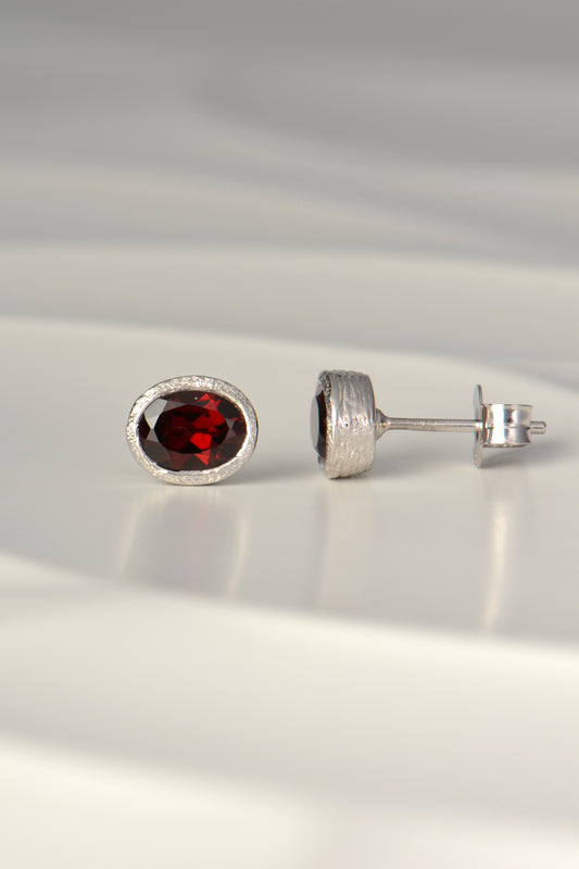 handmade designer garnet earrings with a unique modern textured design - Jorge Revilla