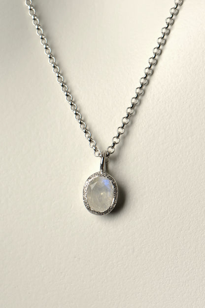 designer oval rainbow moonstone necklace
