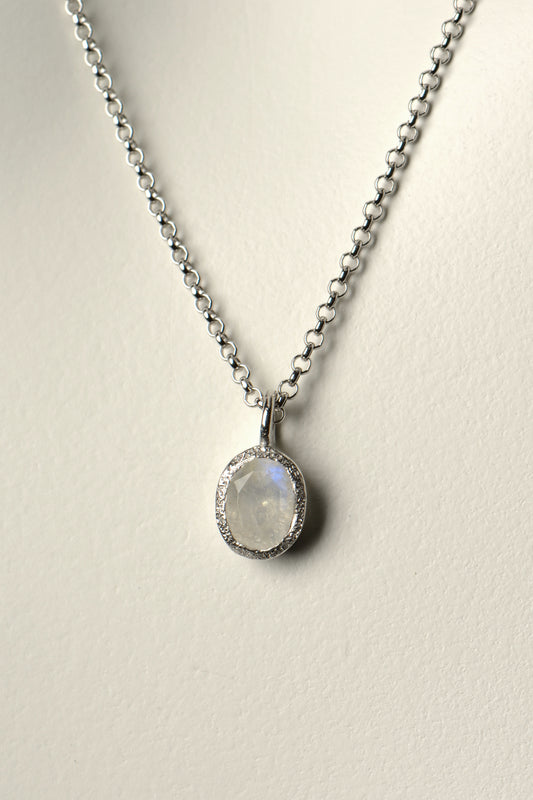 designer oval rainbow moonstone necklace