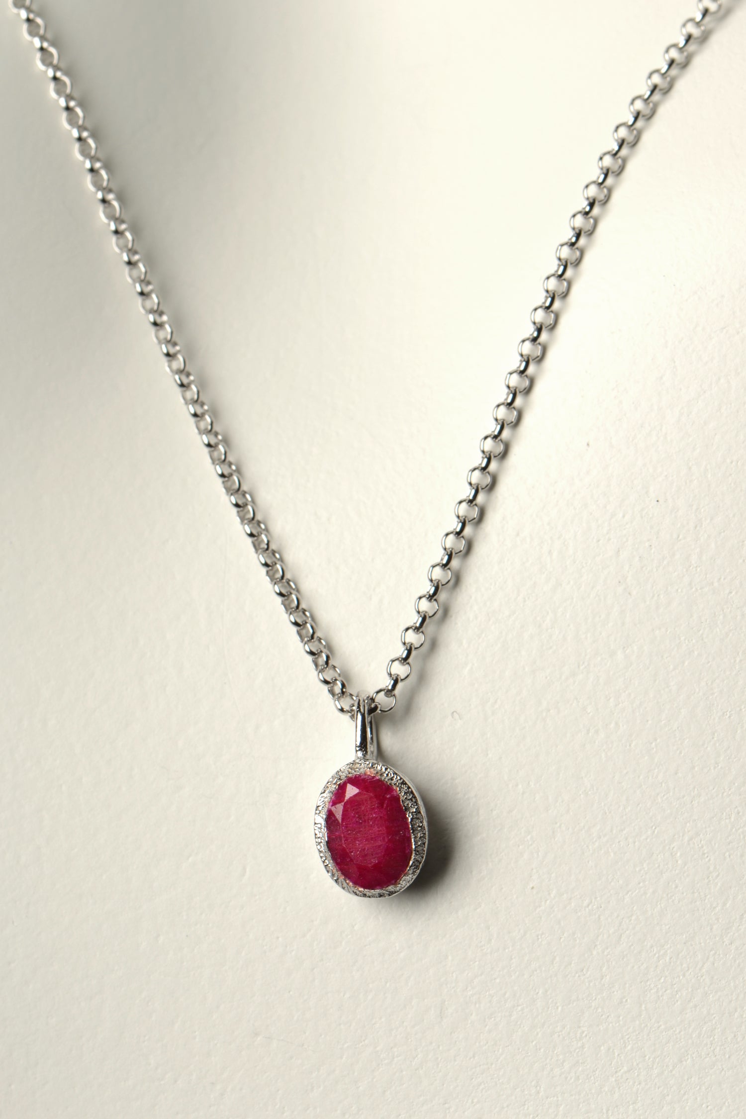Oval Ruby silver necklace