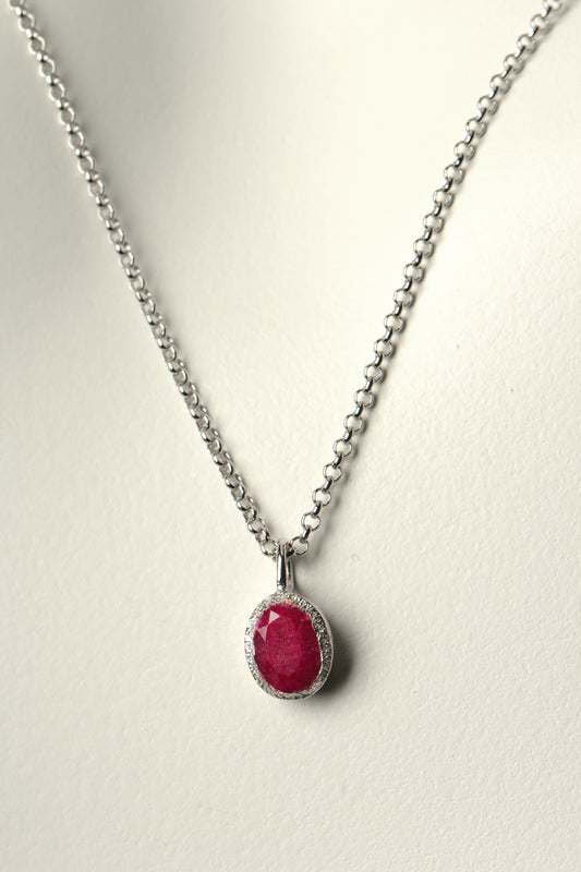 Oval Ruby silver necklace