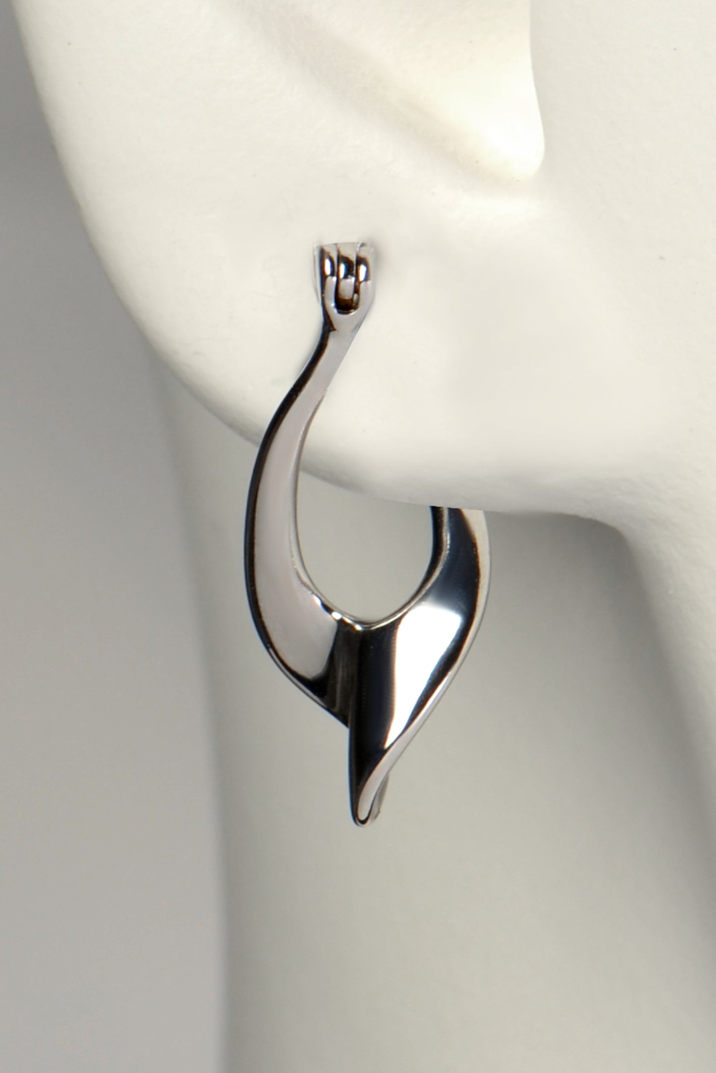 designer silver twisted drop earring with creole fitting