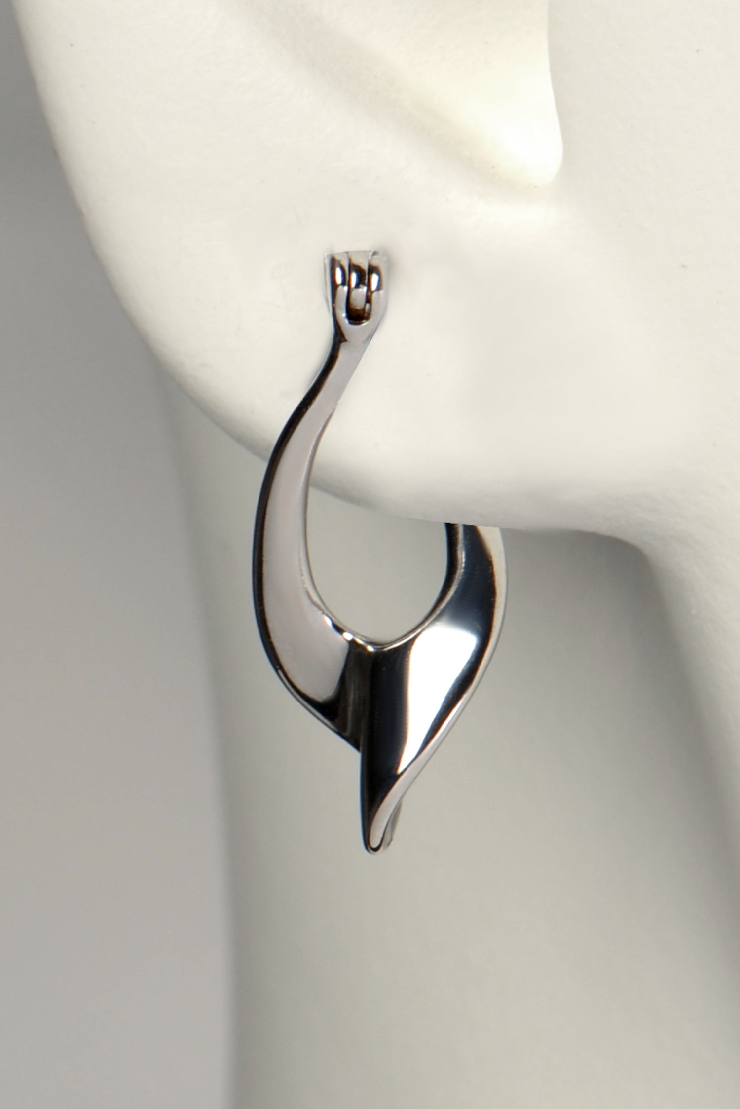designer silver twisted drop earring with creole fitting