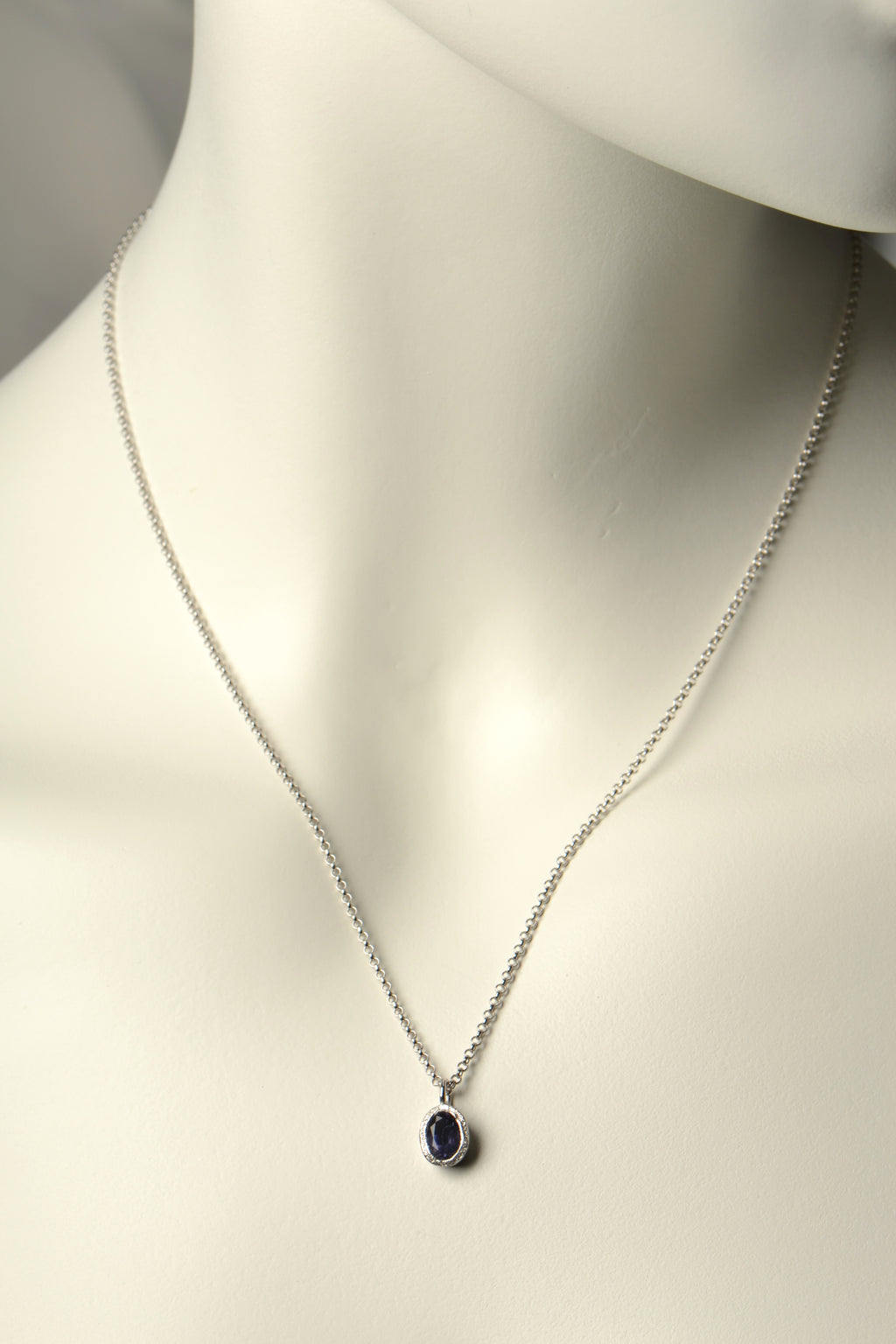 sapphire and silver gemstone necklace, the birthstone for September