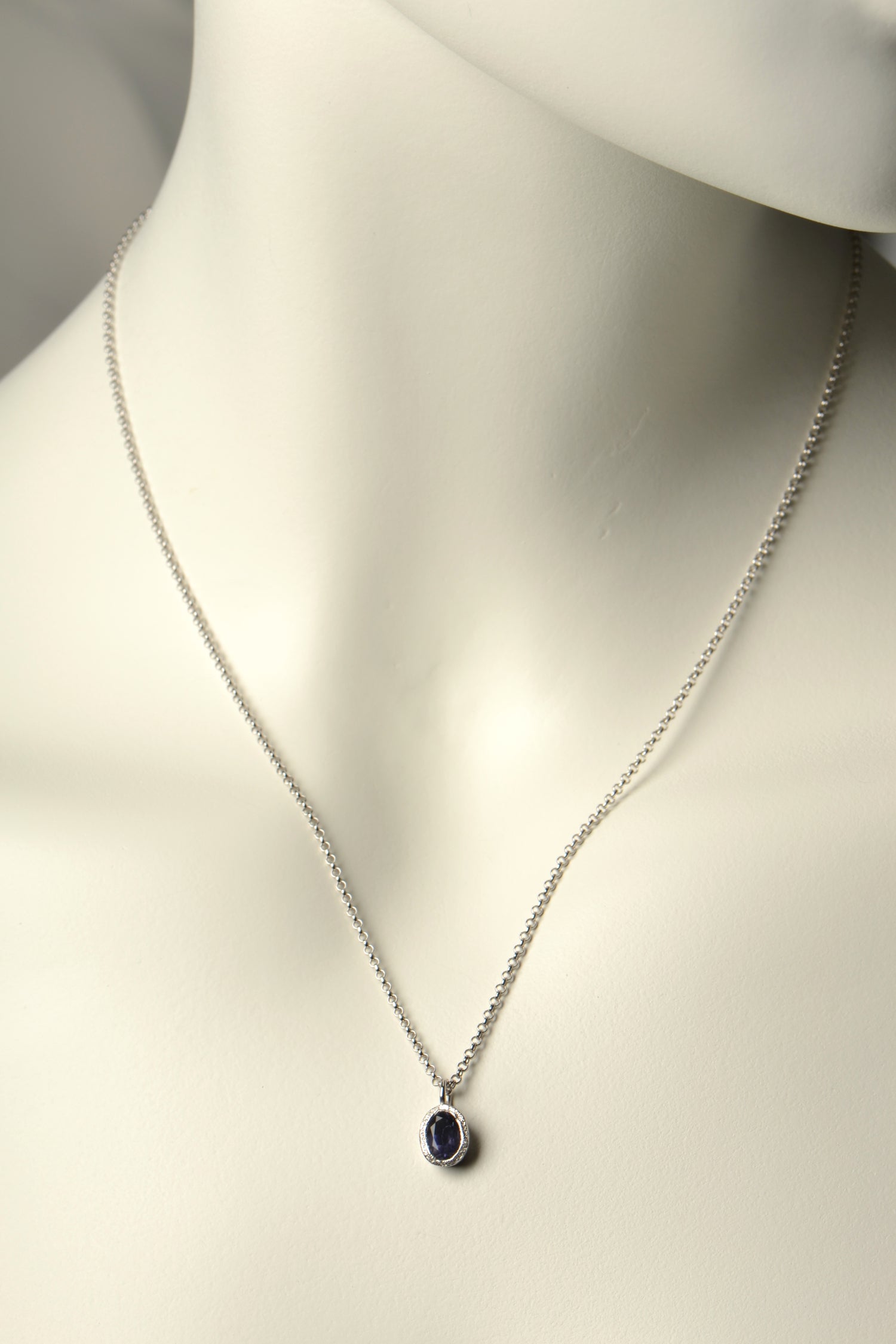 sapphire and silver gemstone necklace, the birthstone for September
