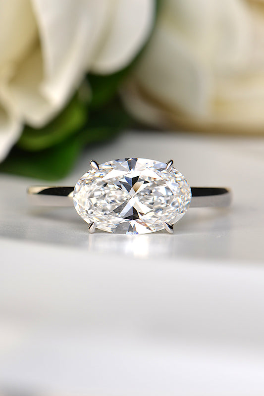 Platinum East–West Oval Natural Diamond Ring – 3 Carats of Refined Luxury