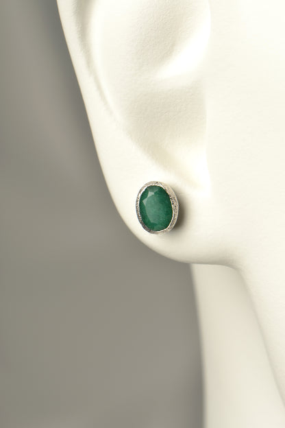 oval emerald designer stud silver earrings that make a beautiful affordable birthstone gift for May