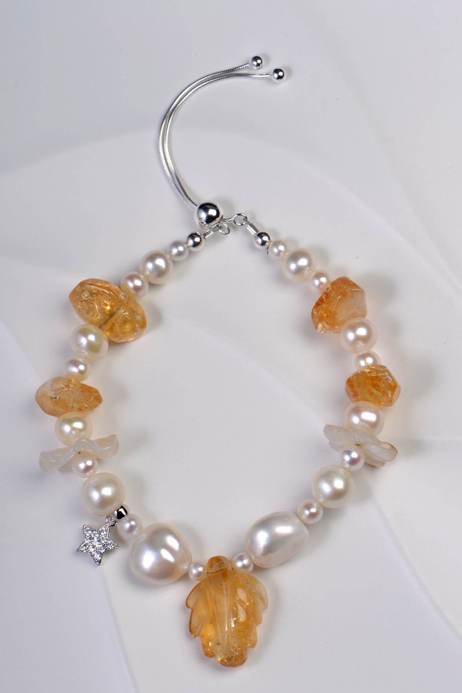 unique pearl and citrine fairy bracelet by jewellery designer Christine Sadler