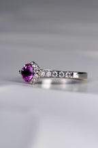 side view of designer platinum, pink sapphire and diamond scottish engagement ring