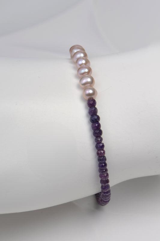 Pale pink pearl and purple sapphire bracelet with adjustable silver toggle clasp