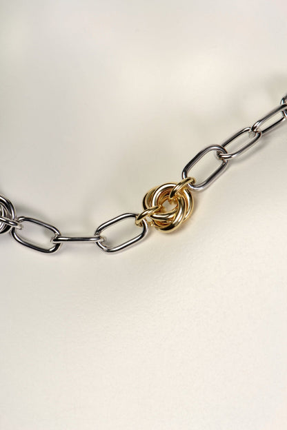 silver paper link style necklace with silver and gold vermeil knot details all the way round - Christine Sadler