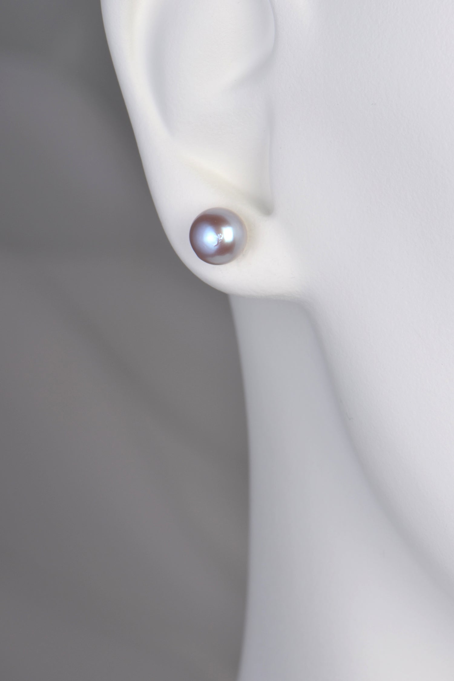 8mm round grey pearl earrings