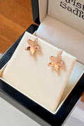9ct rose gold small five petal flower stud earring in a presentation gift box. 