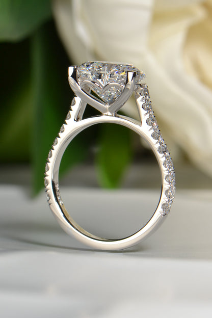3 carat heart shaped lab grown diamond ring handmade in the UK with heart shaped setting - Christine Sadler