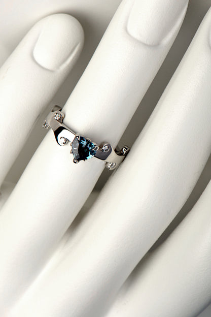 real colour change alexandrite platinum and diamond engagement ring that is one of a kind and extremely rare by Christine Sadler