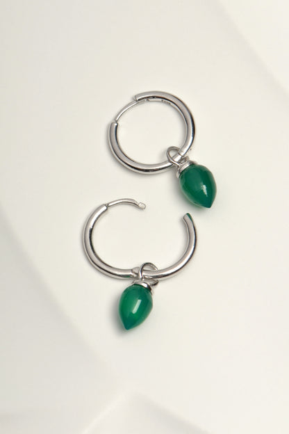 hinged hoop small earrings with hanging real gemstones by jewellery designer Jorge Revilla