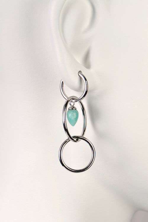 long drop circle hoop earrings with amazonite gemstone which is turquoise in colour from jewellery designer Jorge Revilla