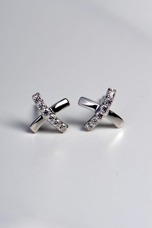 X silver earrings set with 6 stones in each