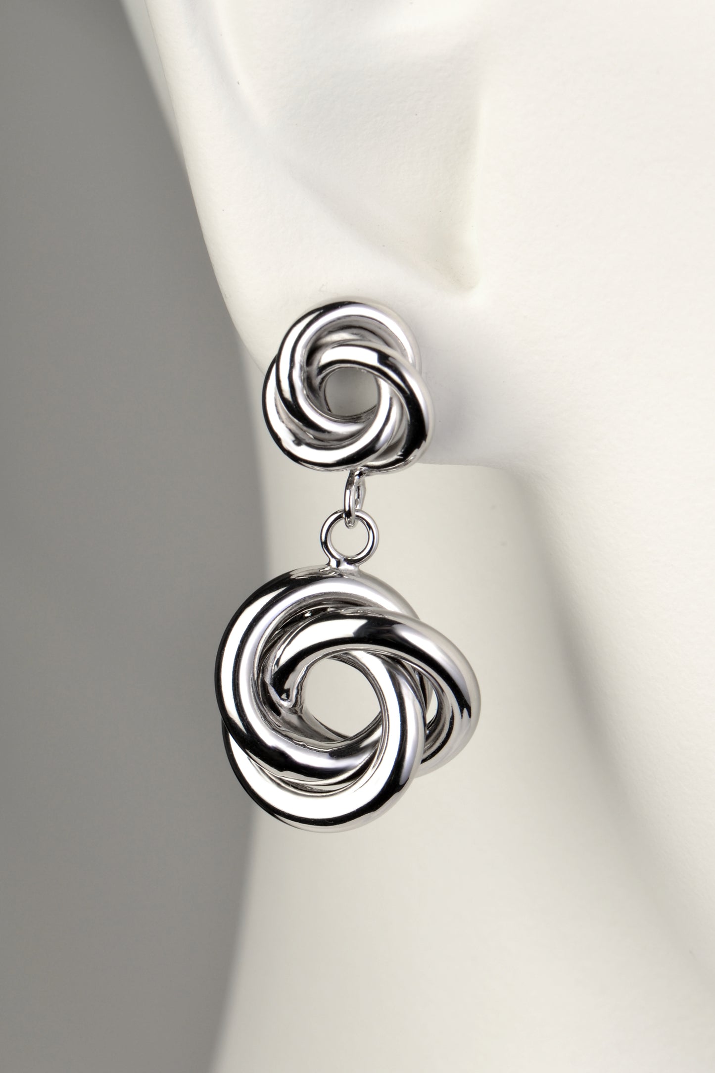 modern large silver drop earrings in a knot shape from Christine Sadler