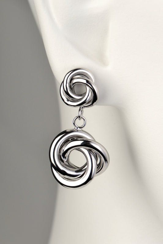 modern large silver drop earrings in a knot shape from Christine Sadler