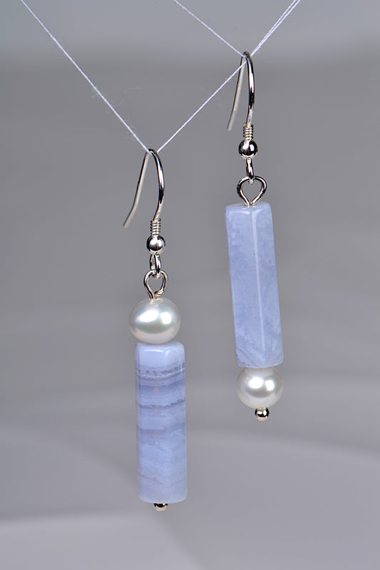 Handmade Blue Lace Earrings With White Pearls