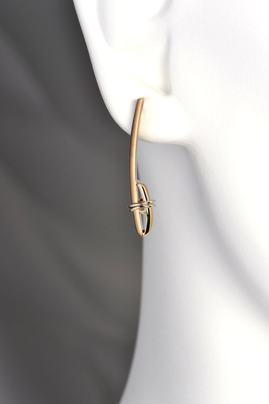 designer long drop yellow gold earrings
