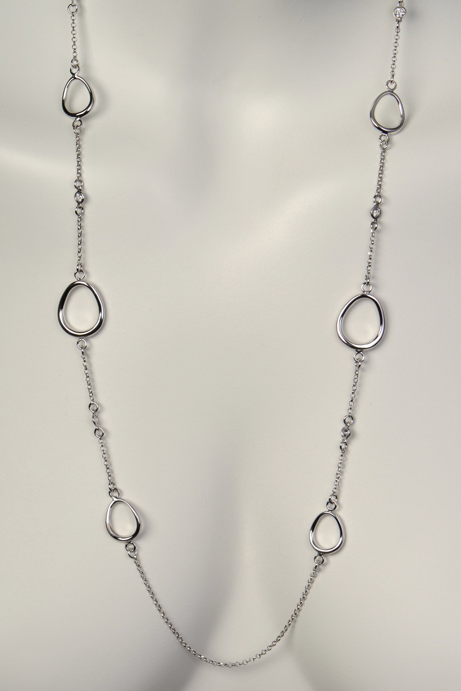 long silver circle chain necklace with gemstones set in the chain from Christine Sadler