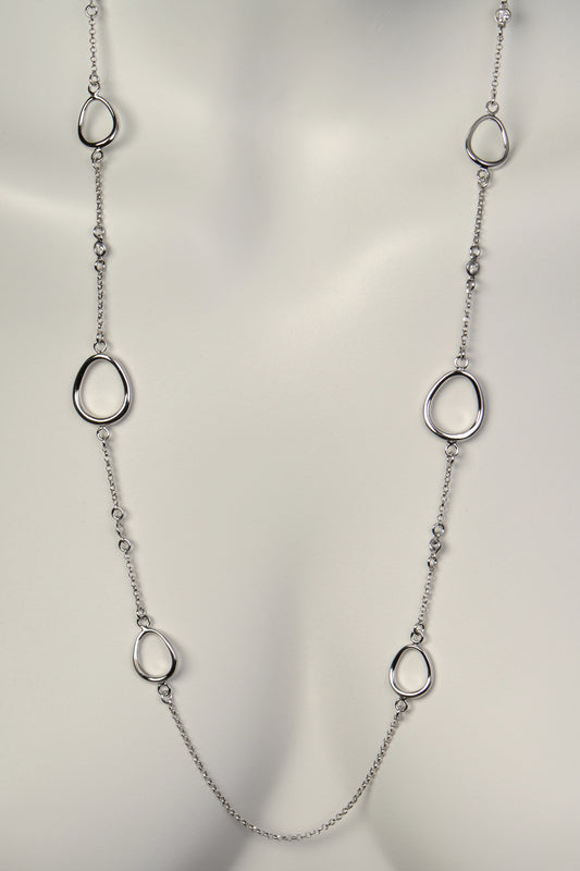 long silver circle chain necklace with gemstones set in the chain from Christine Sadler