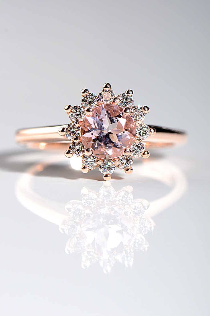 handmade rose gold morganite and diamond engagement ring in a flower shape - Christine Sadler