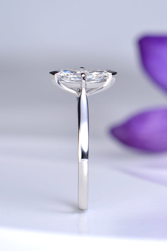 elegant modern one carat marquise diamond ring in platinum available in mined or lab grown diamond