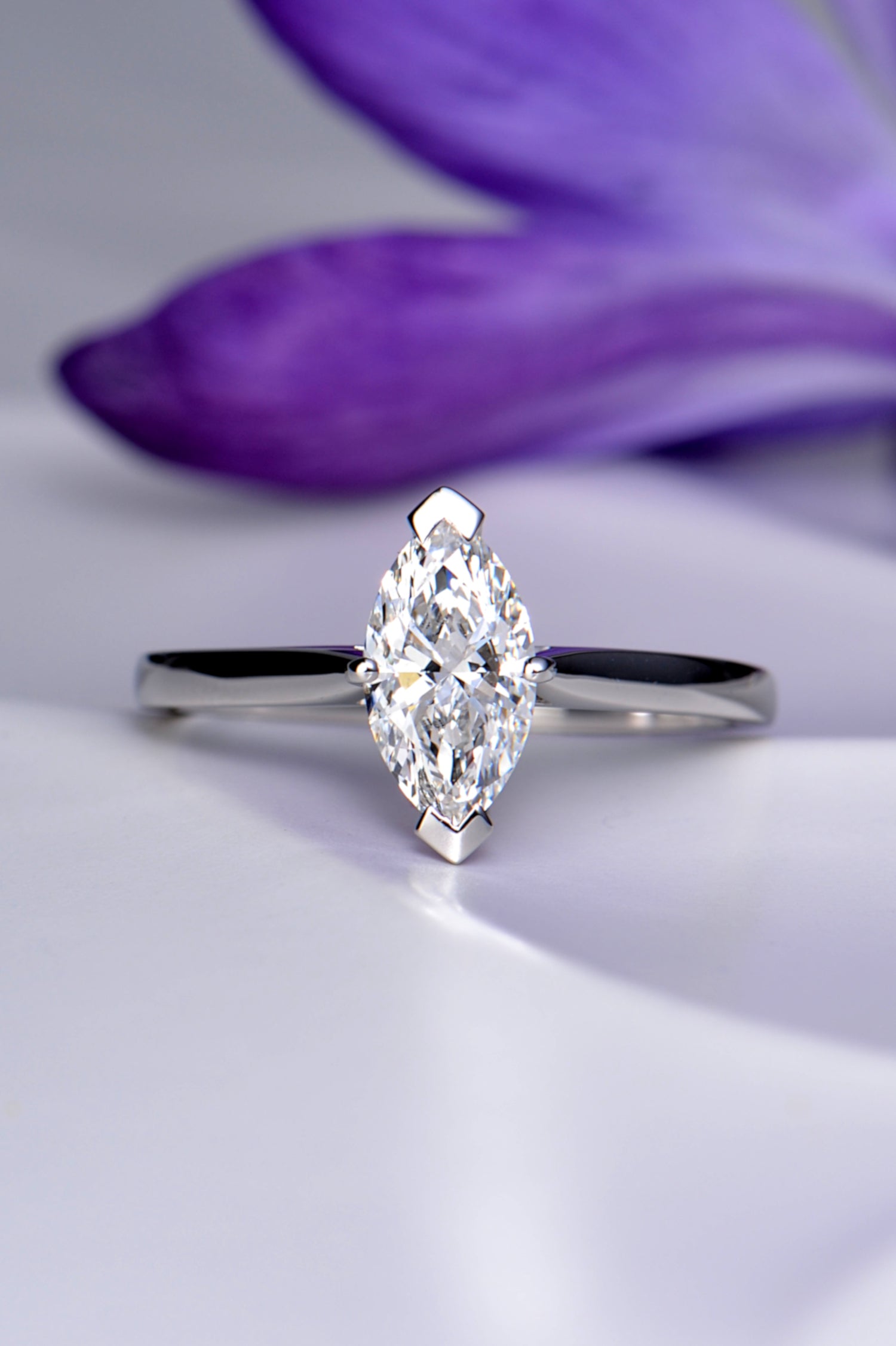 High quality one carat marquise diamond ring in platinum made in the UK