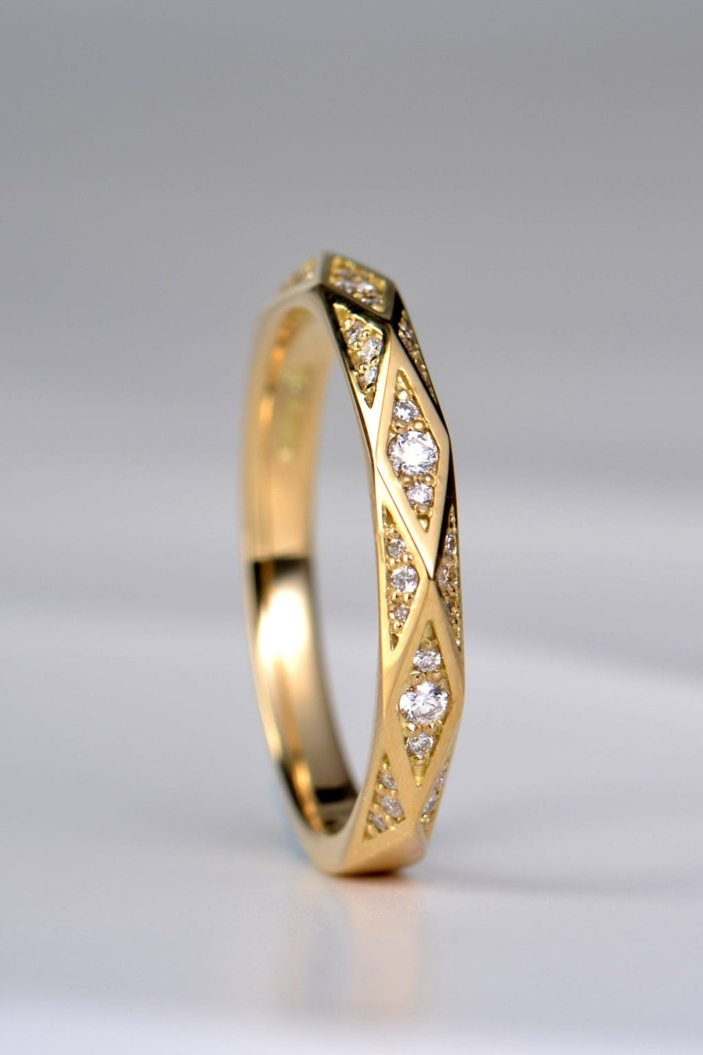 modern and unusual 18ct gold diamond set ring in a geometric design - Christine Sadler
