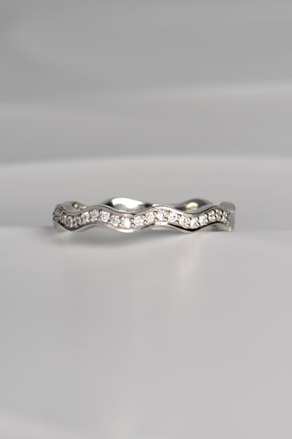 narrow stacking platinum diamond wave ring UK