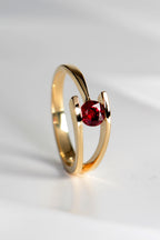 contemporary ruby ring in yellow gold