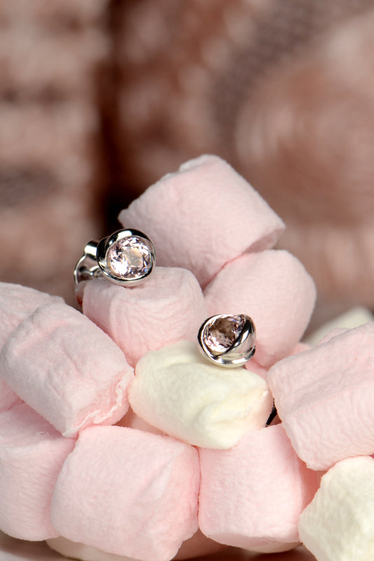 morganite white gold stud earrings on marshmallows