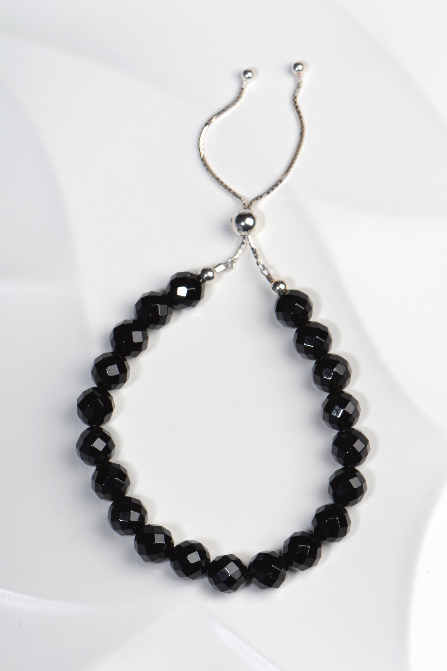 faceted real onyx bracelet with adjustable sterling silver clasp