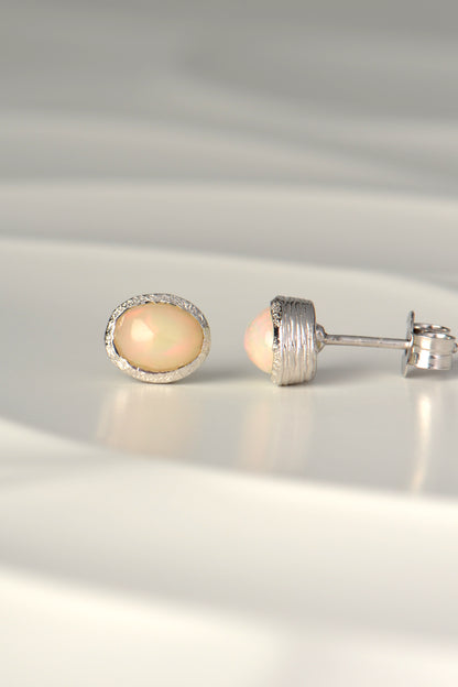 handmade opal birthstone silver earrings